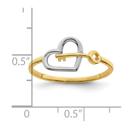 14k Yellow Gold w/Rhodium Heart and Key Ring