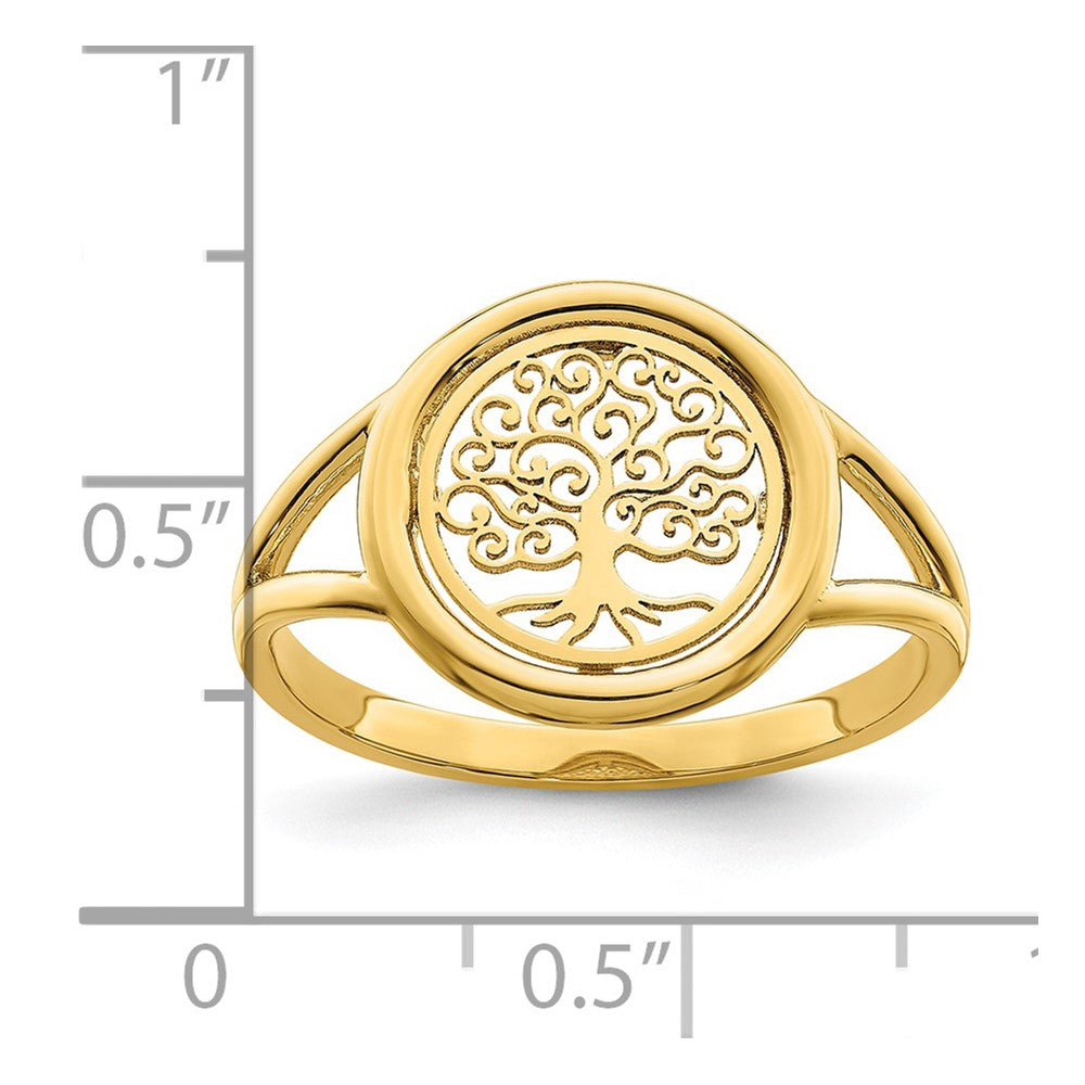 14K Yellow Gold Polished Tree of Life in Circle Ring