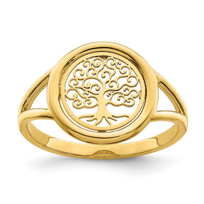 14K Yellow Gold Polished Tree of Life in Circle Ring