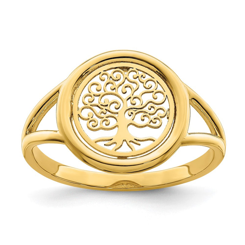 14K Yellow Gold Polished Tree of Life in Circle Ring