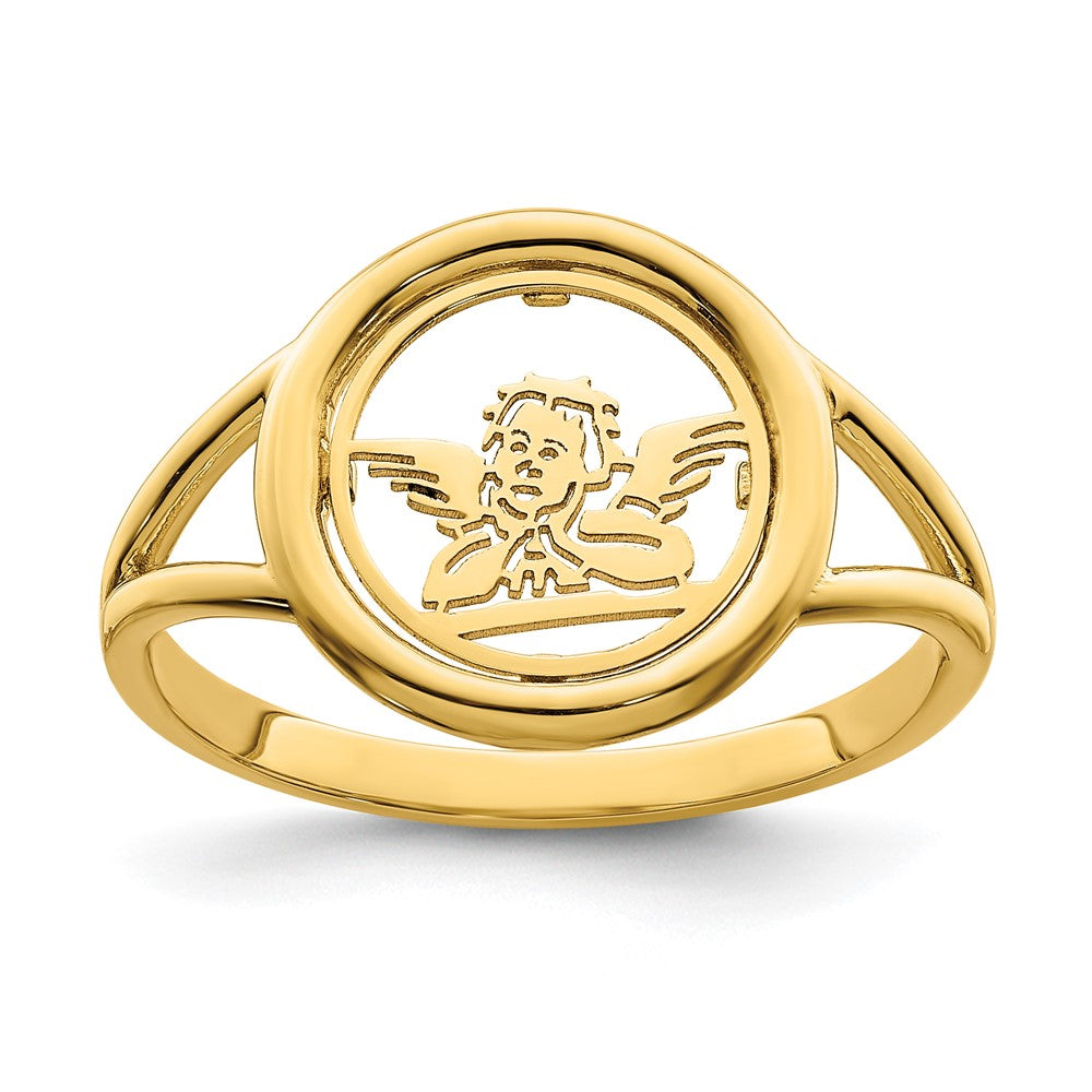 14K Yellow Gold Polished Raphael Angel in Circle Ring