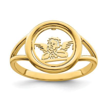 14K Yellow Gold Polished Raphael Angel in Circle Ring