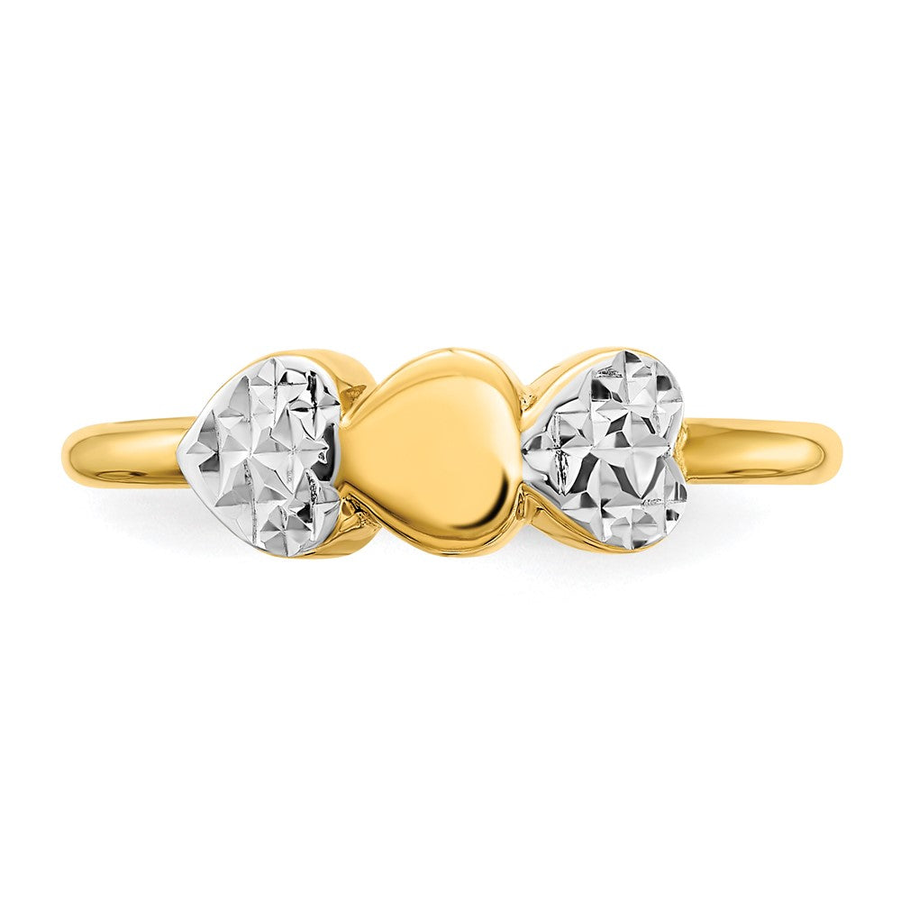 14k Yellow Gold & White Rhodium D/C Hearts Ring