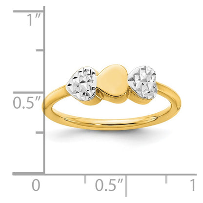 14k Yellow Gold & White Rhodium D/C Hearts Ring