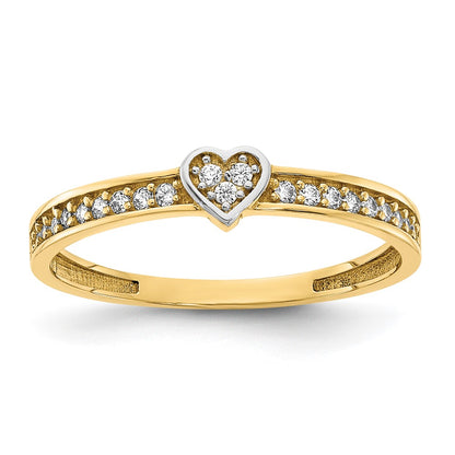 14k Yellow Gold w/ White Rhodium Polished with Heart and CZ Ring