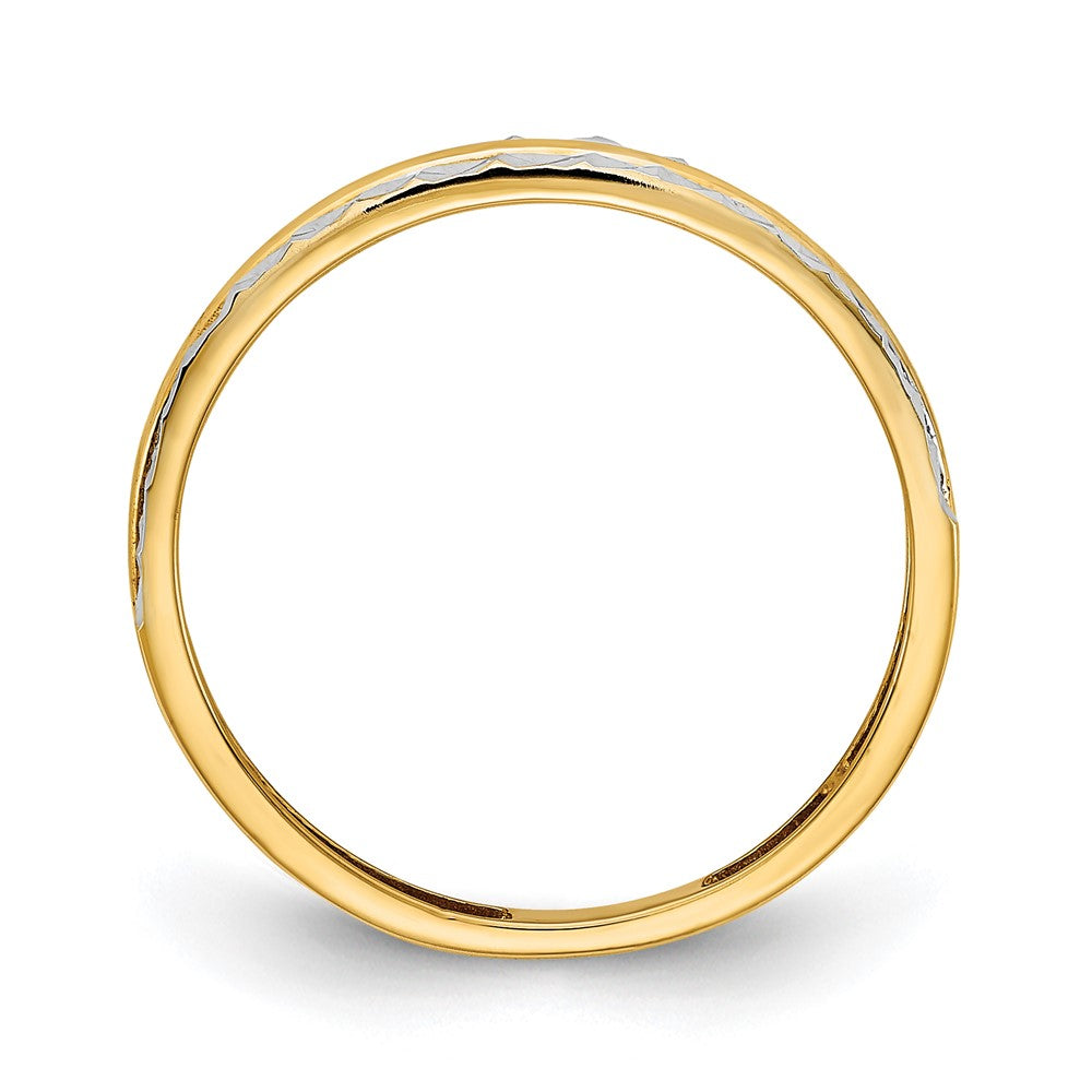 14k Yellow Gold w/White Rhodium Polished Real Diamond Cut Ring