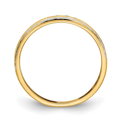 14k Yellow Gold w/White Rhodium Polished Real Diamond Cut Ring