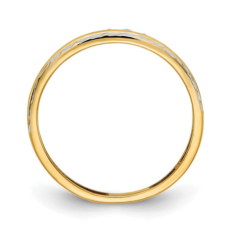 14k Yellow Gold w/White Rhodium Polished Real Diamond Cut Ring