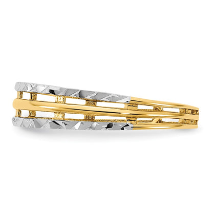14k Yellow Gold w/White Rhodium Polished Real Diamond Cut Ring