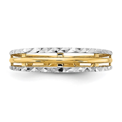 14k Yellow Gold w/White Rhodium Polished Real Diamond Cut Ring