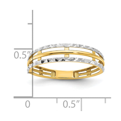 14k Yellow Gold w/White Rhodium Polished Real Diamond Cut Ring
