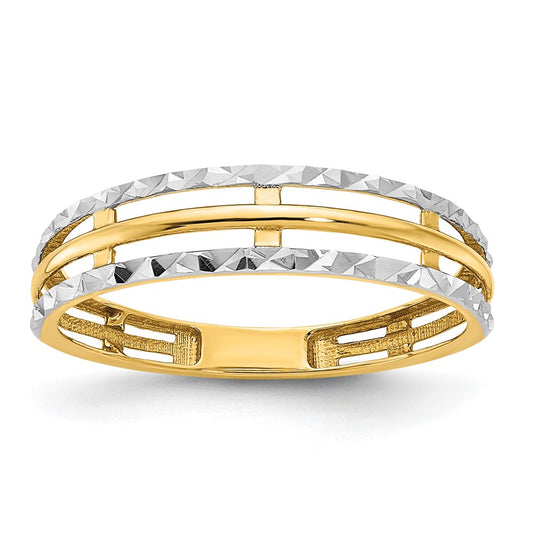 14k Yellow Gold w/White Rhodium Polished Real Diamond Cut Ring