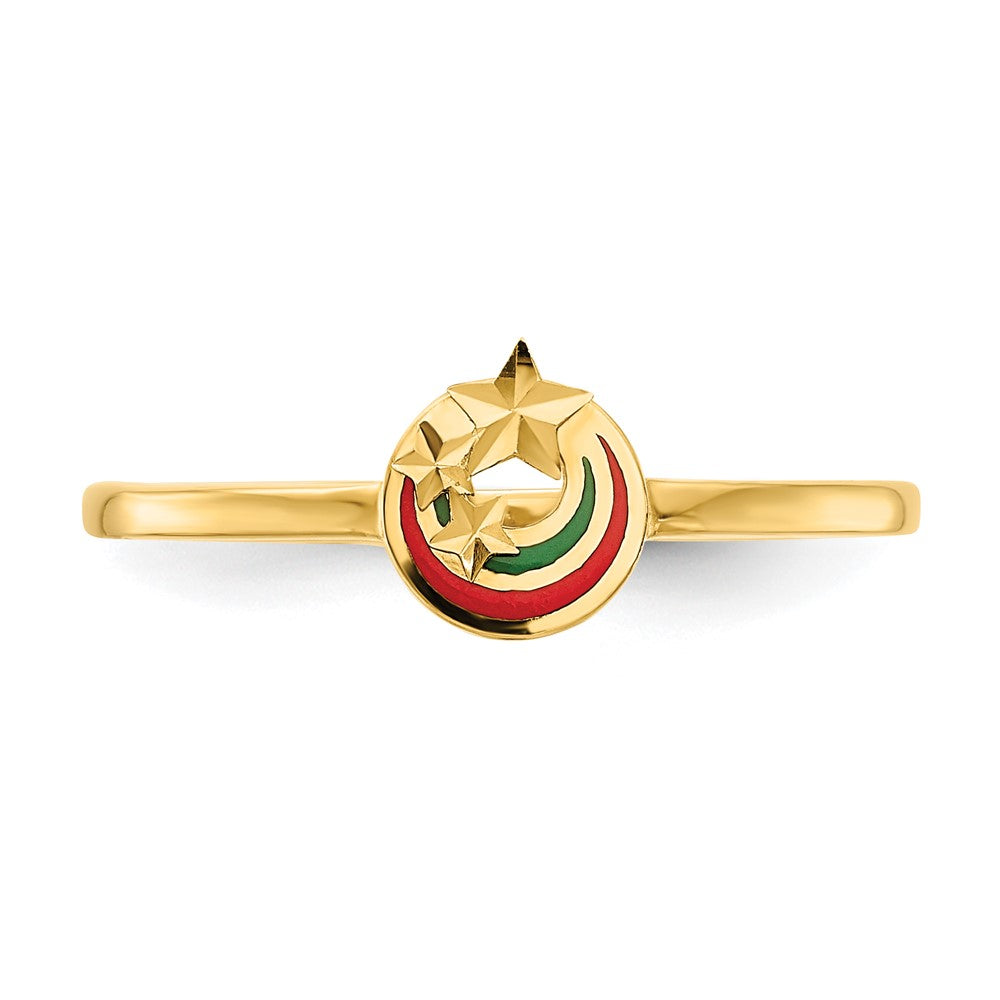 14K Yellow Gold Enameled with Diamond-cut Stars Ring