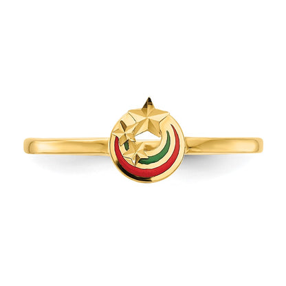 14K Yellow Gold Enameled with Diamond-cut Stars Ring