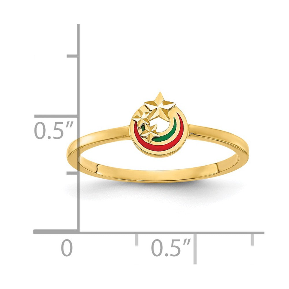 14K Yellow Gold Enameled with Diamond-cut Stars Ring