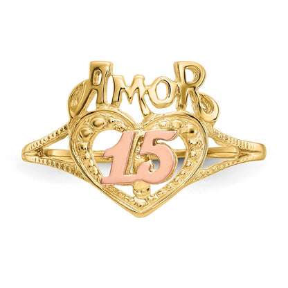 14k Two-Tone Gold Amor 15 Heart Ring