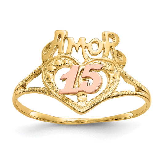 14k Two-Tone Gold Amor 15 Heart Ring