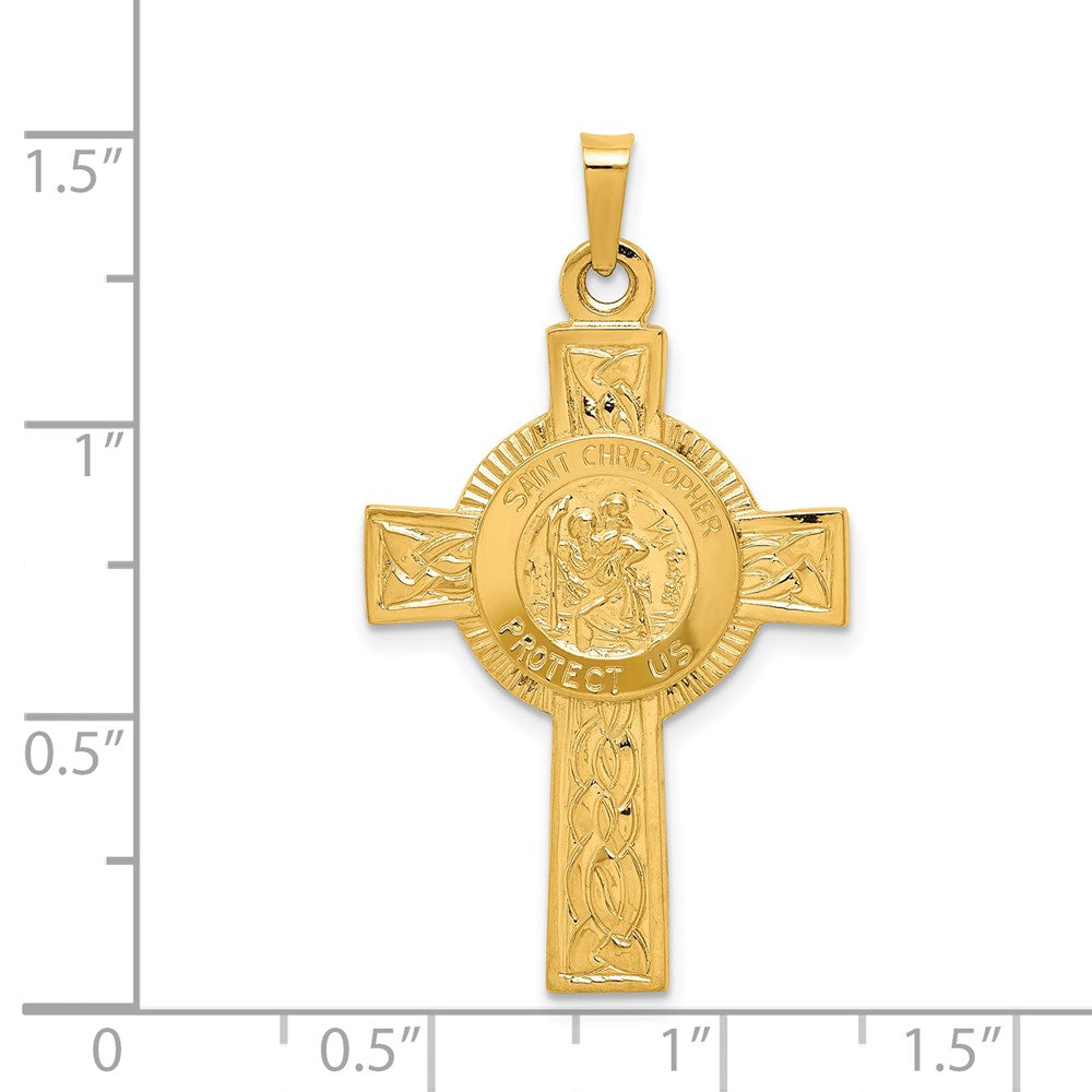 14k Yellow Gold Cross w/St. Christopher Medal Pendant