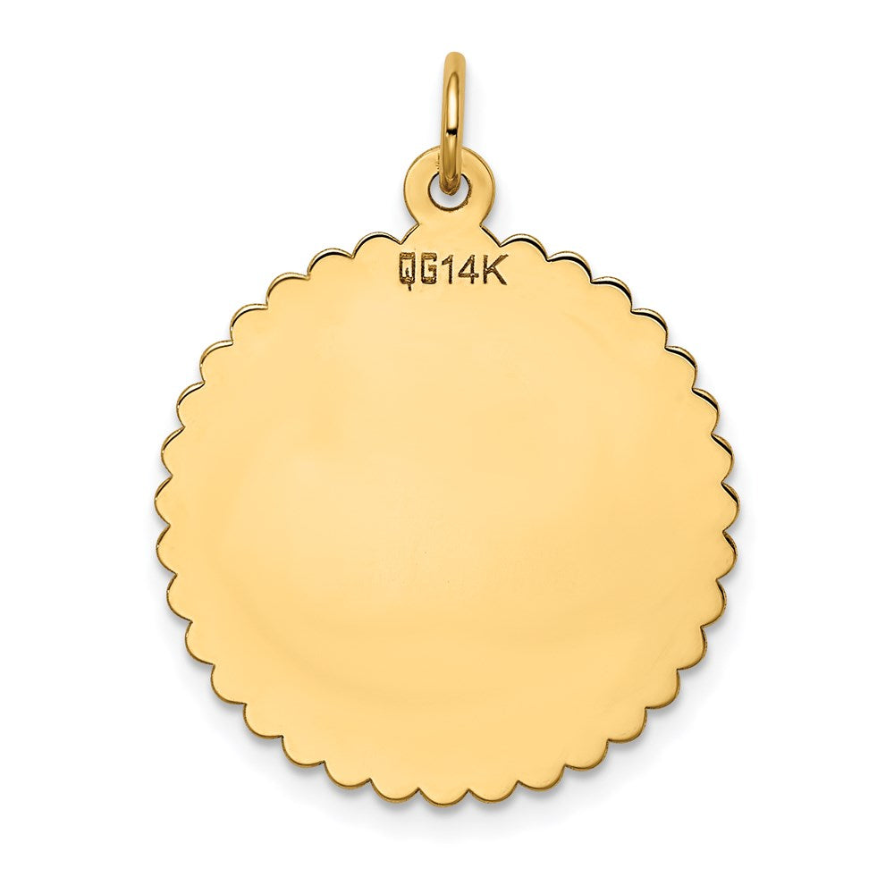 14k Yellow Gold Engravable Round Scalloped Disc Charm
