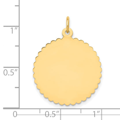 14k Yellow Gold Engravable Round Scalloped Disc Charm
