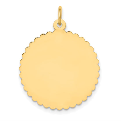 14k Yellow Gold Engravable Round Scalloped Disc Charm