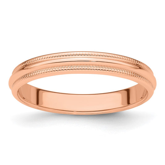 Solid 14K Yellow Gold Rose Gold 3mm Milgrain Half-Round Wedding Men's/Women's Wedding Band Ring Size 9.5