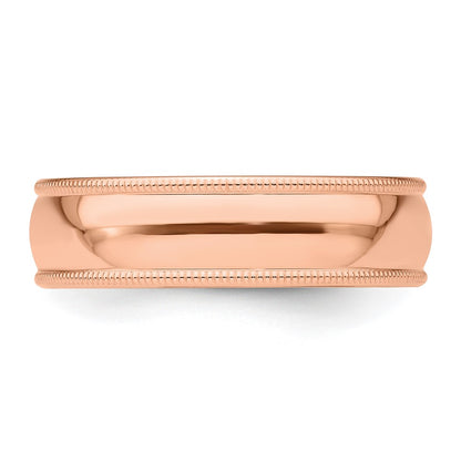 Solid 14K Yellow Gold Rose Gold 6mm Milgrain Half Round Men's/Women's Wedding Band Ring Size 13
