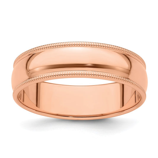 Solid 14K Yellow Gold Rose Gold 6mm Milgrain Half Round Men's/Women's Wedding Band Ring Size 13