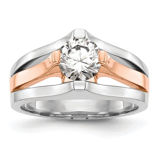 1.00ct. CZ Solid Real 14k Two-tone Round Solitaire Engagement Ring
