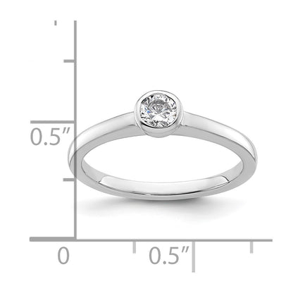 0.25ct. CZ Solid Real 14K White Gold Round Bezel Solitaire Engagement Ring