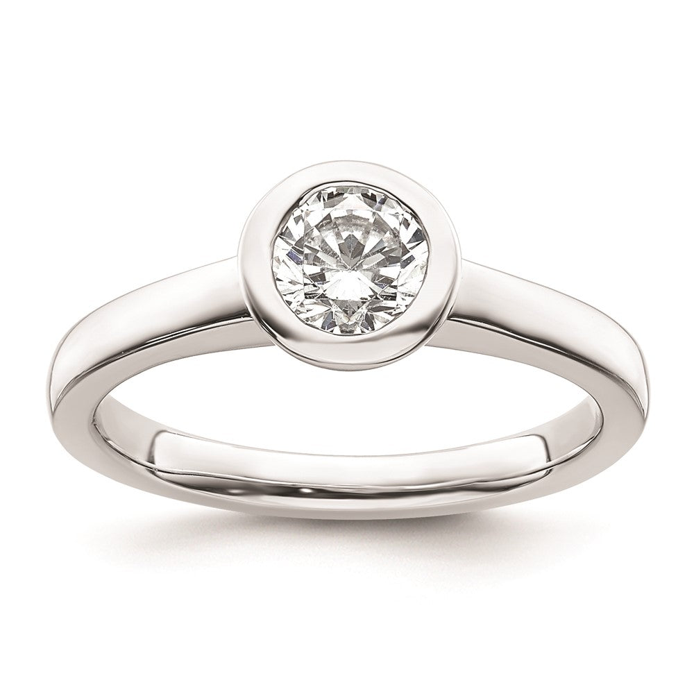 0.75ct. CZ Solid Real 14K White Gold Round Bezel Solitaire Engagement Ring