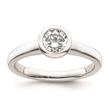 0.75ct. CZ Solid Real 14K White Gold Round Bezel Solitaire Engagement Ring