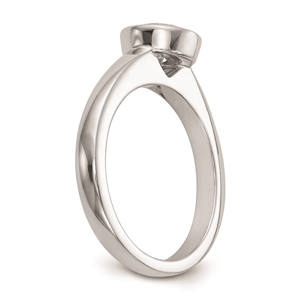 1.00ct. CZ Solid Real 14K White Gold Round Bezel Solitaire Engagement Ring