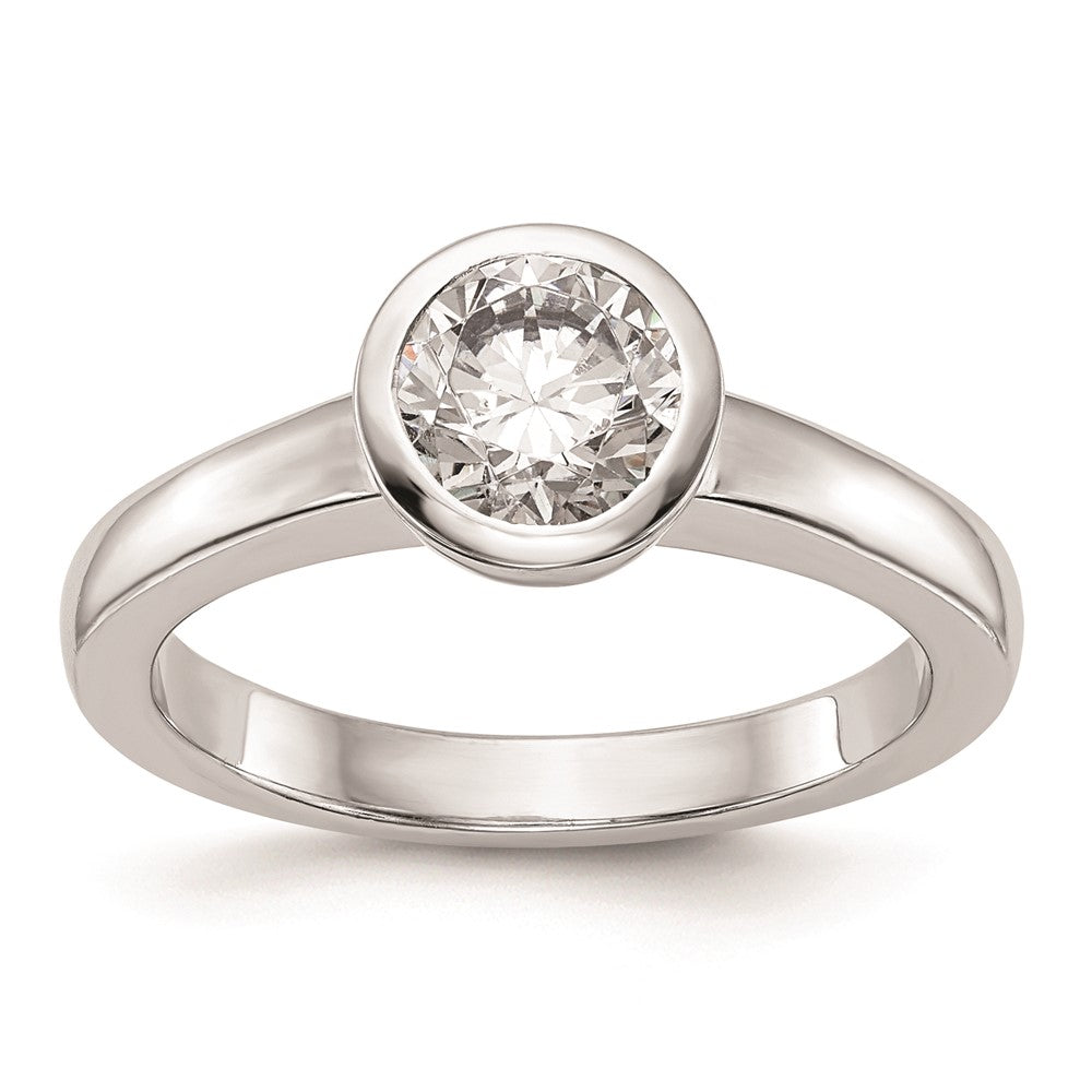 1.00ct. CZ Solid Real 14K White Gold Round Bezel Solitaire Engagement Ring