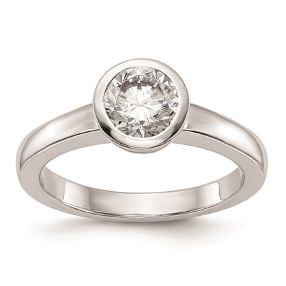 1.00ct. CZ Solid Real 14K White Gold Round Bezel Solitaire Engagement Ring