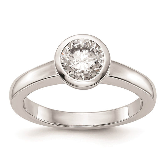 1.00ct. CZ Solid Real 14K White Gold Round Bezel Solitaire Engagement Ring