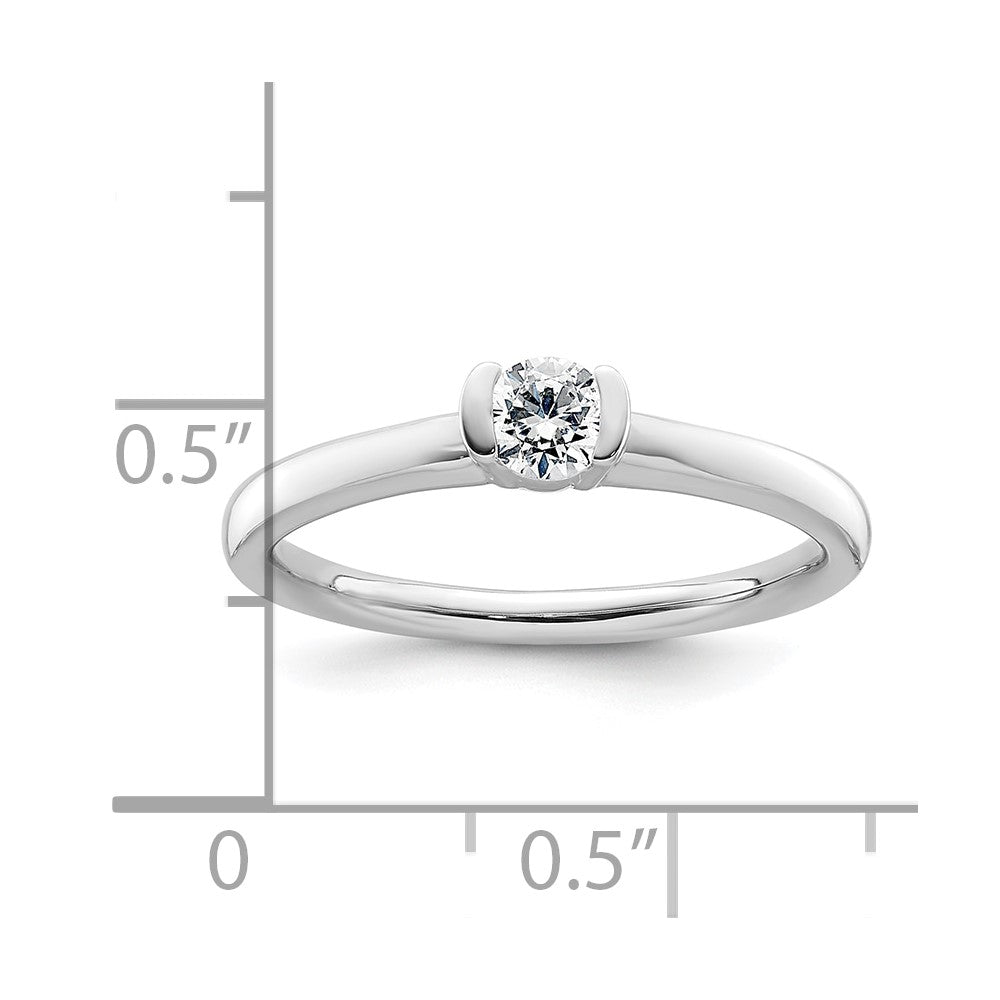 0.25ct. CZ Solid Real 14K White Gold Round Bezel Solitaire Engagement Ring