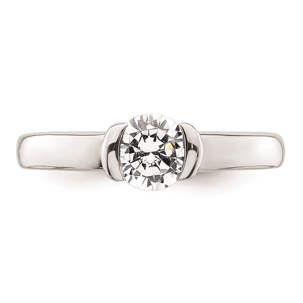 0.75ct. CZ Solid Real 14K White Gold Round Bezel Solitaire Engagement Ring