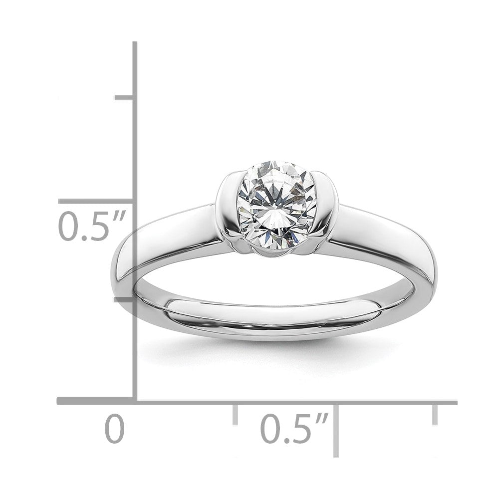 0.75ct. CZ Solid Real 14K White Gold Round Bezel Solitaire Engagement Ring