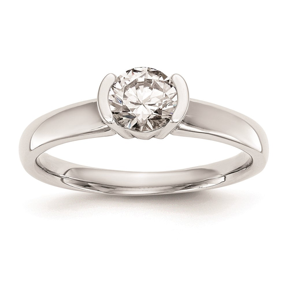 1.00ct. CZ Solid Real 14K White Gold Round Bezel Solitaire Engagement Ring