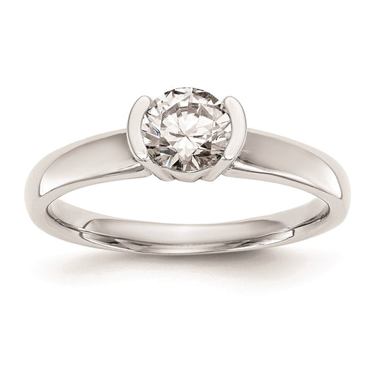 1.00ct. CZ Solid Real 14K White Gold Round Bezel Solitaire Engagement Ring