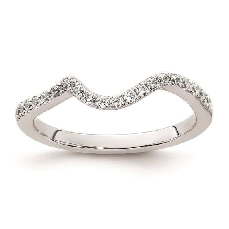 14K White Gold Real Diamond Contoured Wedding Band