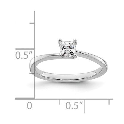 0.25ct. CZ Solid Real 14k White Gold Square Solitaire Engagement Ring