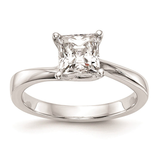1.00ct. CZ Solid Real 14k White Gold Square Solitaire Engagement Ring