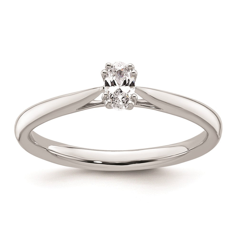 0.25ct. CZ Solid Real 14K White Gold Oval Solitaire Engagement Ring Polished Engagement Ring