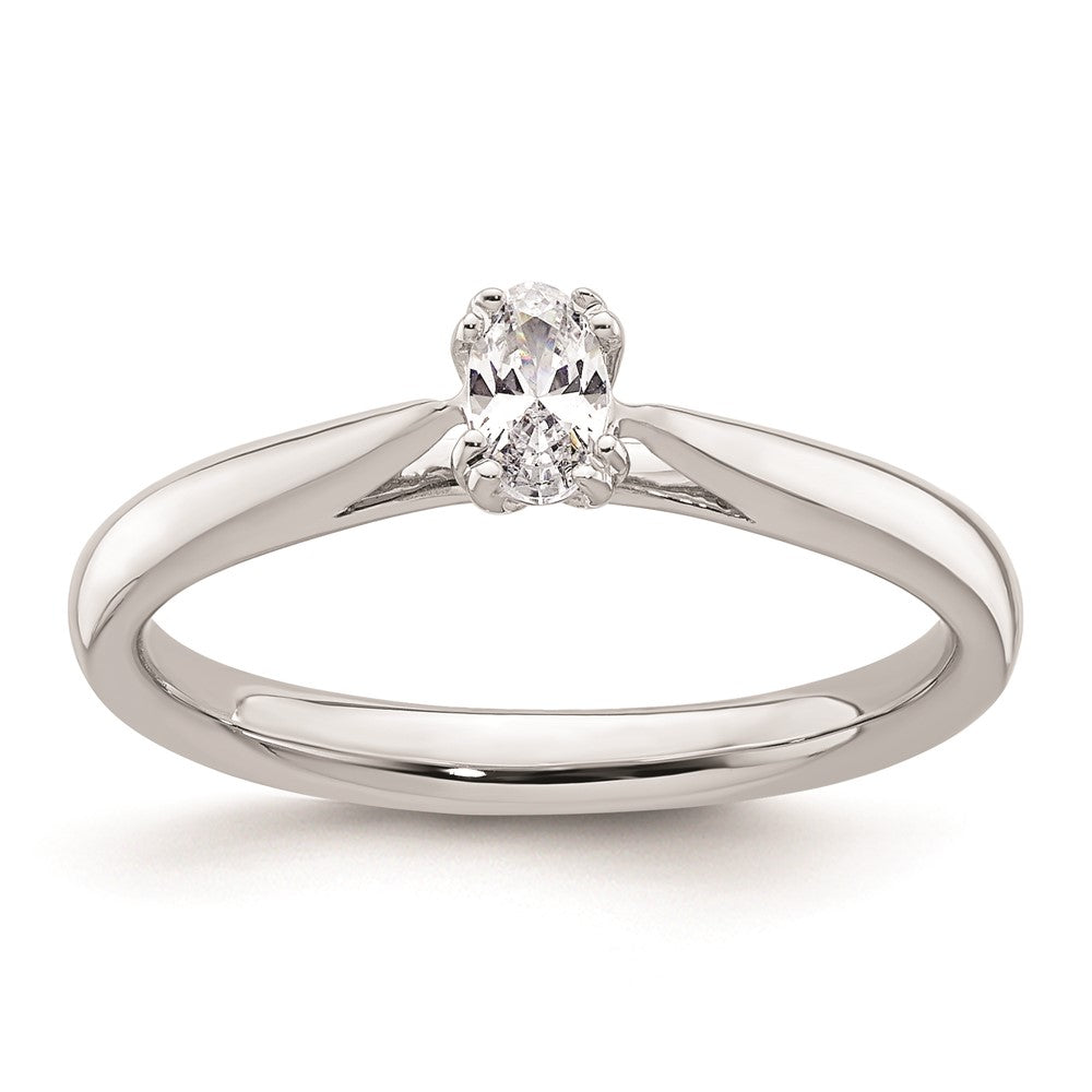 0.33ct. CZ Solid Real 14K White Gold Oval Solitaire Engagement Ring Polished Engagement Ring