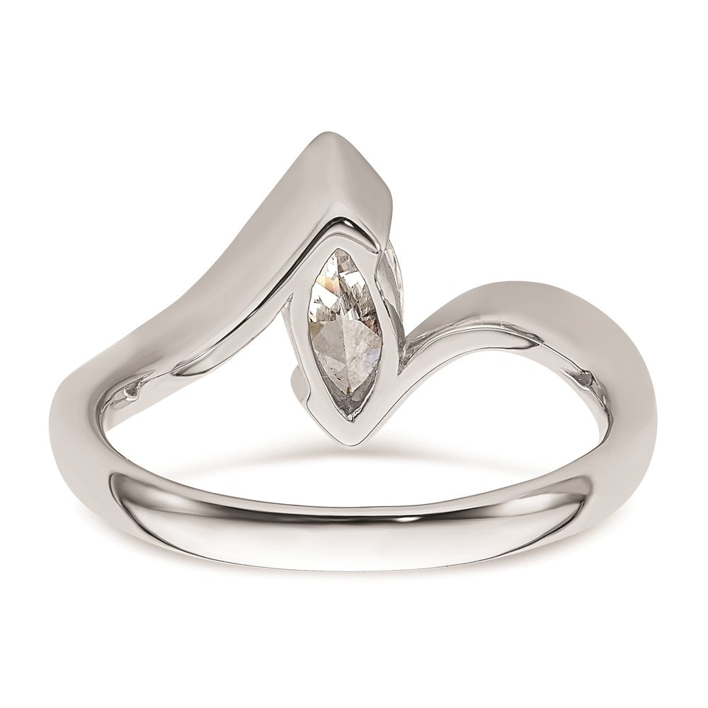 0.75ct. CZ Solid Real 14k White Gold Marquise Bezel Solitaire Engagement Ring