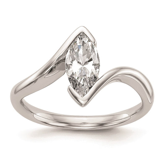 1.00ct. CZ Solid Real 14k White Gold Marquise Bezel Solitaire Engagement Ring