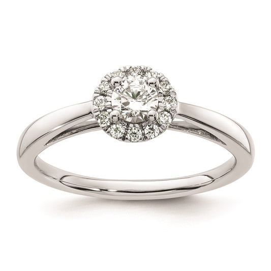 0.25ct. CZ Solid Real 14K White Gold Round Halo Engagement Ring
