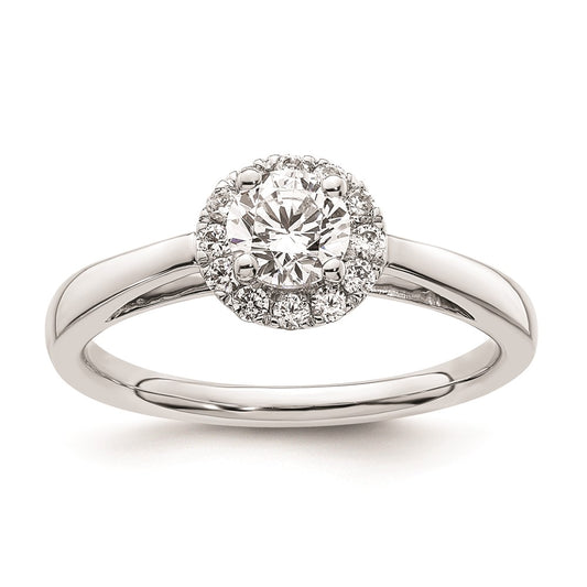 0.50ct. CZ Solid Real 14K White Gold Round Halo Engagement Ring